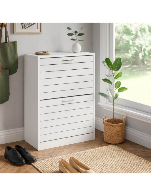 PORTE-CHAUSSURES EN BOIS AVEC 2 TIROIRS MODÈLE LIDO BLANC PORTE-CHAUSSURES EN BOIS AVEC 2 TIROIRS MODÈLE LIDO BLANC