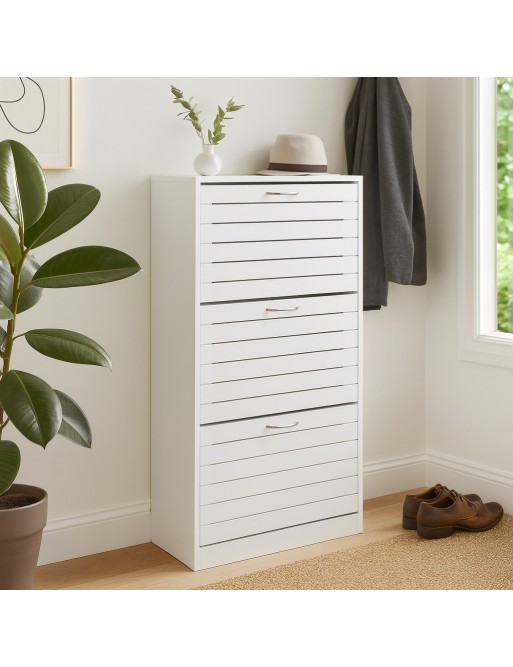PORTE-CHAUSSURES EN BOIS AVEC 3 TIROIRS MODÈLE LIDO BLANC PORTE-CHAUSSURES EN BOIS AVEC 3 TIROIRS MODÈLE LIDO BLANC