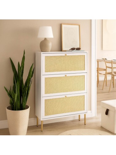 WOODEN AND RATTAN SHOE RACK WITH 3 DRAWERS MODEL TILDA