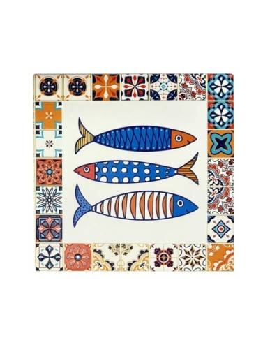 SALVAMANTEL DE CERAMICA MODELO MOSAICO CON PECES AZUL