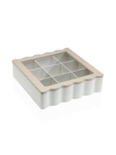 CAJA DE TE DE MADERA BLANCA CON 9 COMPARTIMENTOS MODELO ALMA