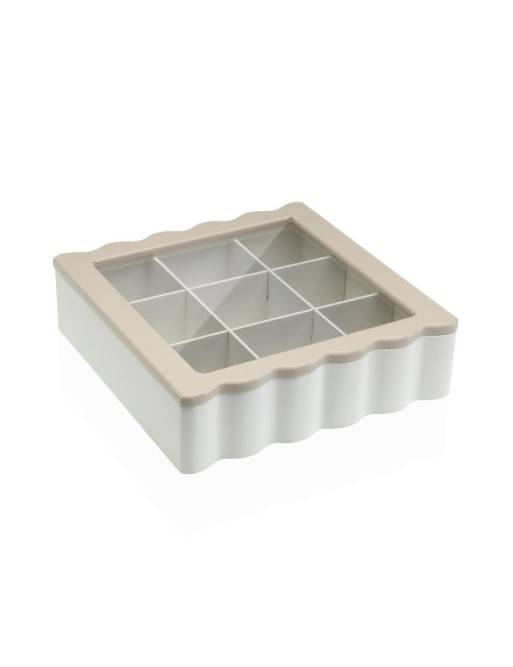 CAJA DE TE DE MADERA BLANCA CON 9 COMPARTIMENTOS MODELO ALMA CAJA DE TE DE MADERA BLANCA CON 9 COMPARTIMENTOS MODELO ALMA