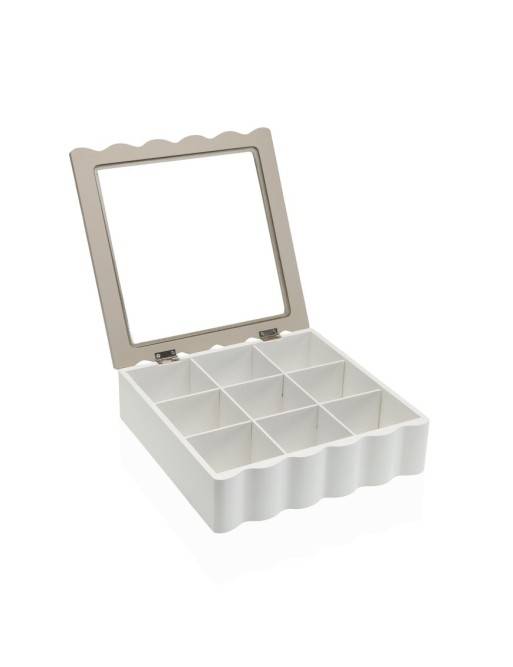 BOÎTE À THÉ EN BOIS BLANC AVEC 9 COMPARTIMENTS MODÈLE ALMA