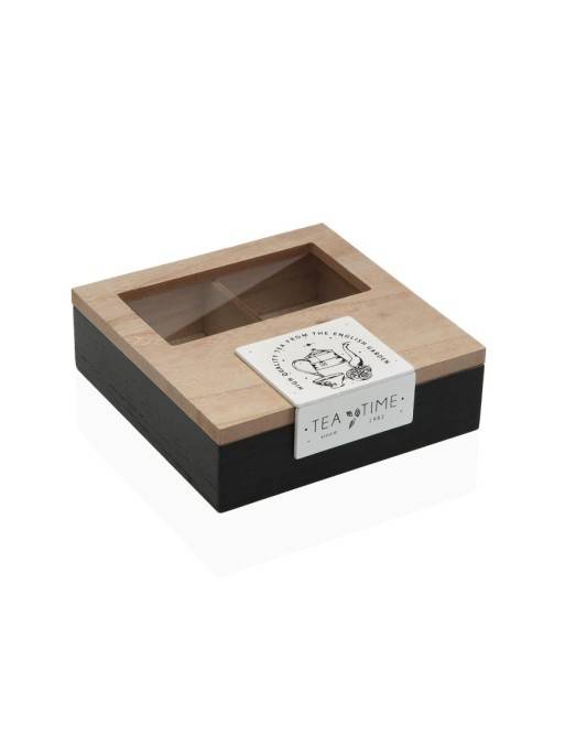 CAJA DE TE CON 4 COMPARTIMENTOS MODELO TEA TIME NEGRA CAJA DE TE CON 4 COMPARTIMENTOS MODELO TEA TIME NEGRA