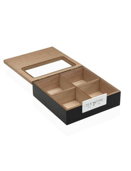 CAJA DE TE CON 4 COMPARTIMENTOS MODELO TEA TIME NEGRA CAJA DE TE CON 4 COMPARTIMENTOS MODELO TEA TIME NEGRA