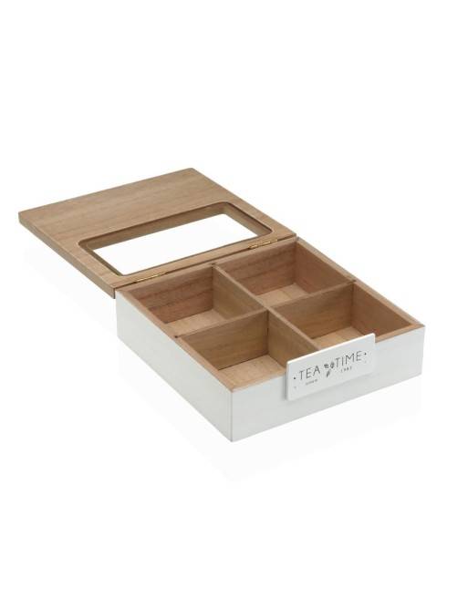 WEISSE TEEBOX MIT 4 FÄCHERN MODELL TEA TIME WHITE WEISSE TEEBOX MIT 4 FÄCHERN MODELL TEA TIME WHITE
