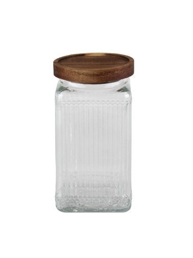STRIPED GLASS JAR WITH ACACIA WOOD STOPPER 980 ML