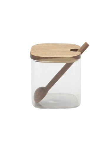 GLASS JAR WITH LID AND ACACIA WOOD SPOON 370 ML