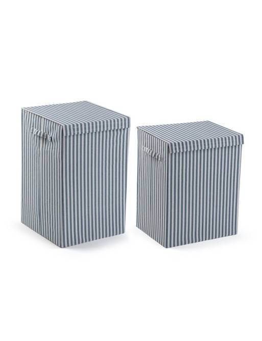 FOLDABLE BLUE STRIPED HAMPER