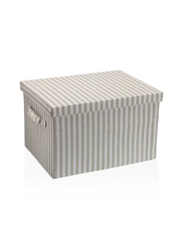 CESTA CON TAPA RECTANGULAR RAYAS GRIS