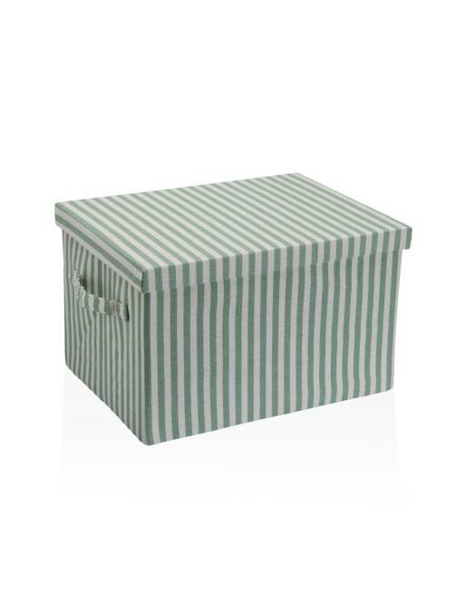 CESTA CON TAPA RECTANGULAR RAYAS VERDE