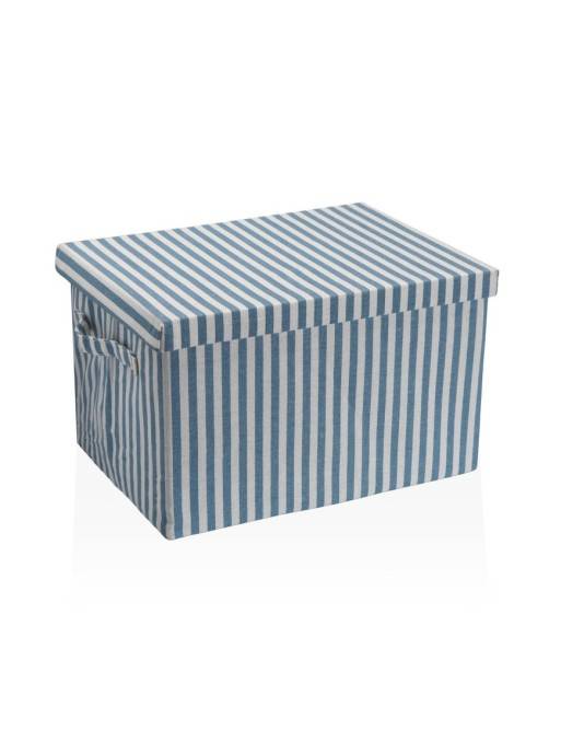 CESTA CON TAPA RECTANGULAR RAYAS AZUL