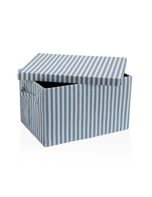 CESTA CON TAPA RECTANGULAR RAYAS AZUL