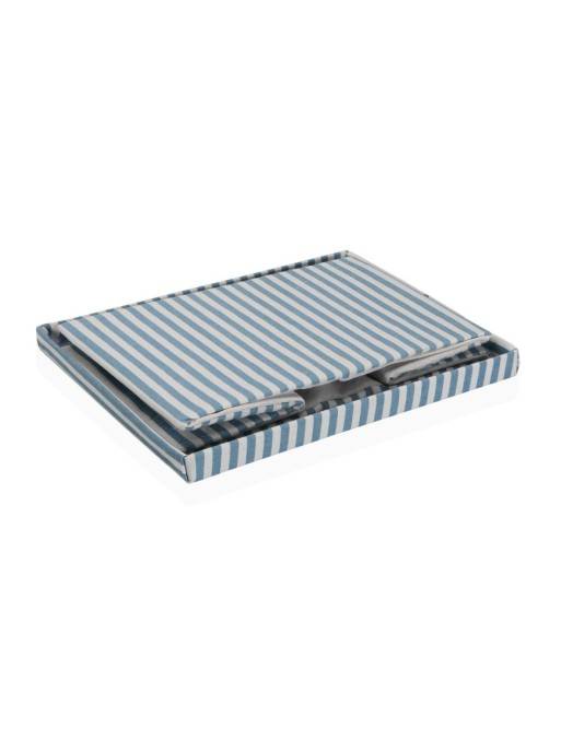 CESTA CON TAPA RECTANGULAR RAYAS AZUL