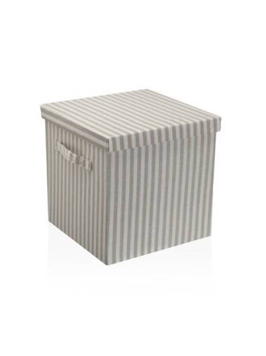 CESTA CON TAPA CUADRADA RAYAS GRIS