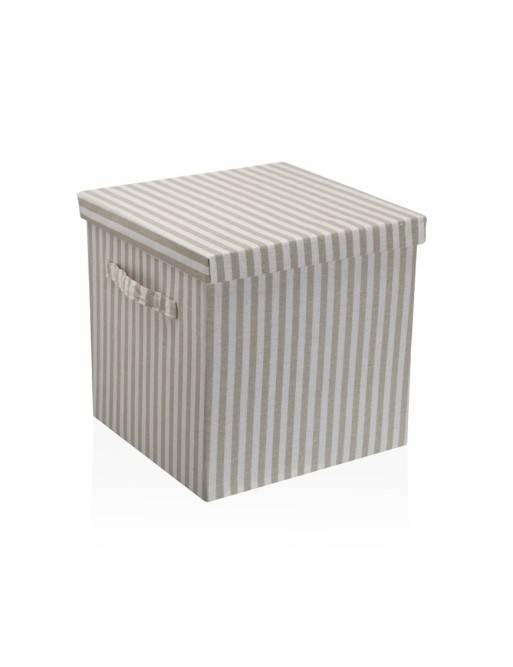 CESTA CON TAPA CUADRADA RAYAS GRIS