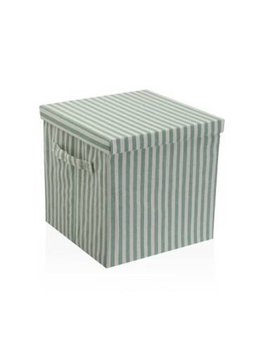 CESTA CON TAPA CUADRADA RAYAS VERDE