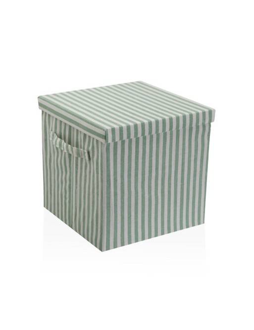 CESTA CON TAPA CUADRADA RAYAS VERDE CESTA CON TAPA CUADRADA RAYAS VERDE