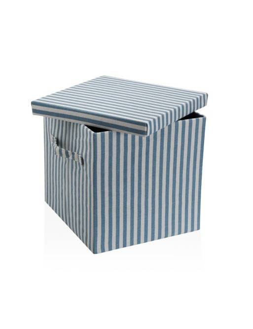 CESTA CON TAPA CUADRADA RAYAS AZUL CESTA CON TAPA CUADRADA RAYAS AZUL