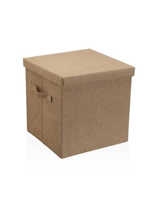 CESTA CON TAPA CUADRADA JUTE