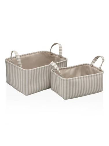 SET OF 2 GREY STRIPED BASKETS