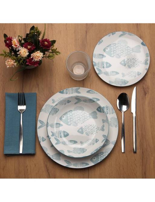 SERVICE 18 PIÈCES POISSONS BLEU