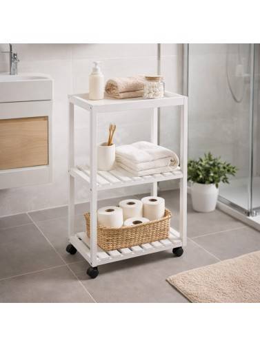 WOODEN CART WITH 3-SHELF WHEELS NOK WHITE