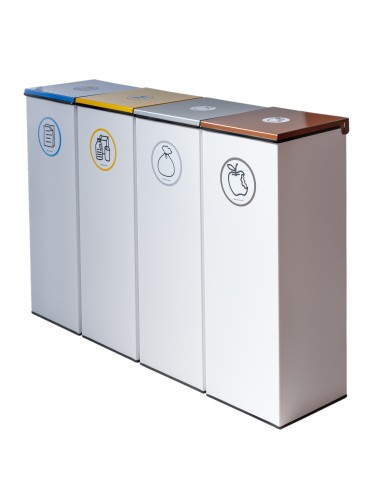 White metallic recycling bin 44L with bag holder ring and solid flip-top lid in 5 colors
