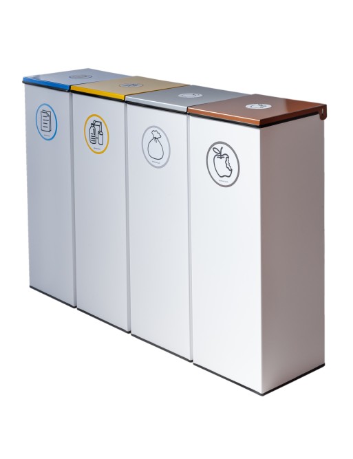 Papelera de reciclaje metálica blanca 44L con tapa lisa abatible en 5 colores