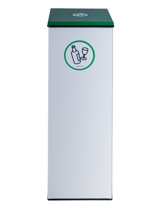 Weißer Metall-Recyclingbehälter 44L mit Beutelhalterring und geschlossenem Klappdeckel in 5 Farben