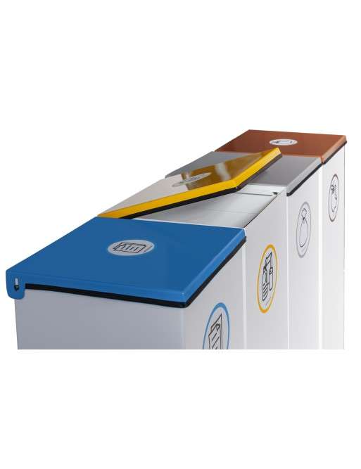 Poubelle de recyclage en métal blanc 44L avec anneau porte-sac et couvercle rabattable plein en 5 couleurs