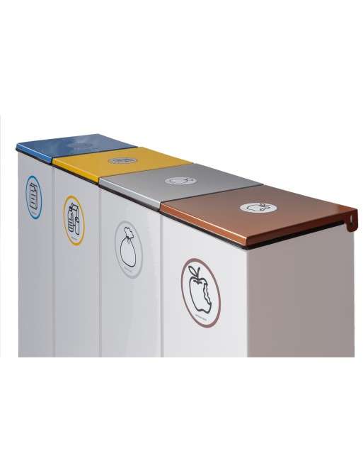 Papelera de reciclaje metálica blanca 44L con tapa lisa abatible en 5 colores