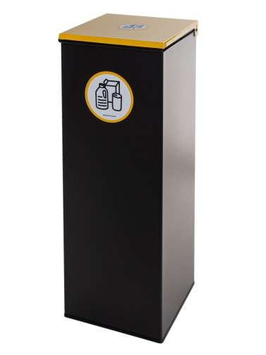 Schwarzer Metall-Recyclingbehälter 44L mit Beutelhalterring und geschlossenem Klappdeckel in 5 Farben