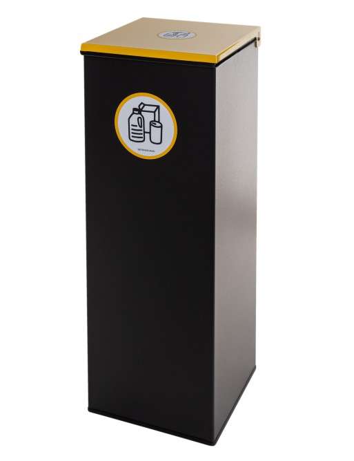 Poubelle de recyclage en métal noir 44L avec anneau porte-sac et couvercle rabattable plein en 5 couleurs