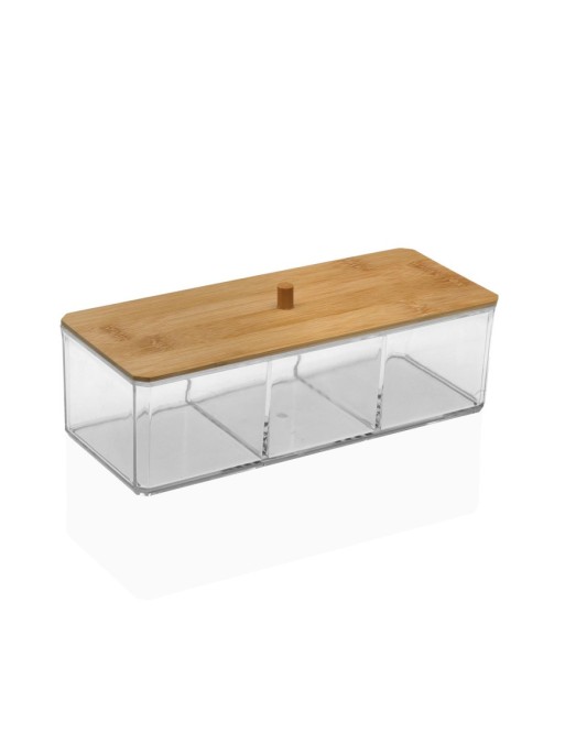 CAJA RECTANGULAR CON TAPA BAMBU DE 3 COMPARTIMENTOS CAJA RECTANGULAR CON TAPA BAMBU DE 3 COMPARTIMENTOS
