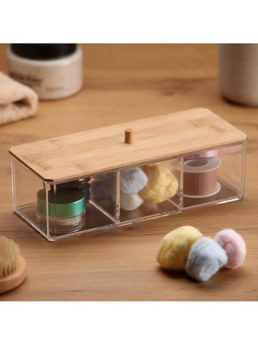 CAJA RECTANGULAR CON TAPA BAMBU DE 3 COMPARTIMENTOS