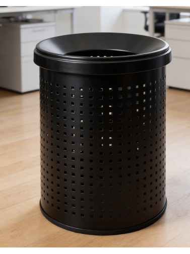 Office or desk metal perforated bin with lid 15 Liters black