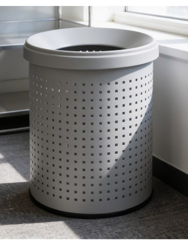 Perforierter Metallabfallkorb mit Deckel (Silber)