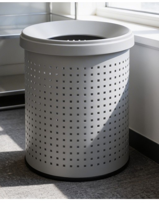 Perforierter Metallabfallkorb mit Deckel (Silber)