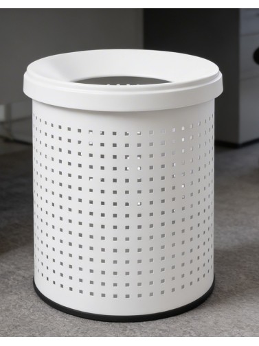 Office or desk metal perforated bin with lid 15 Liters white