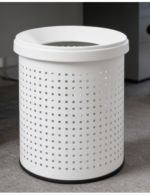 Office or desk metal perforated bin with lid 15 Liters white
