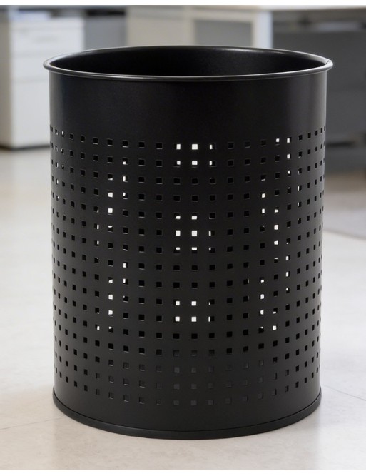 Perforated metal wastebasket (black color)