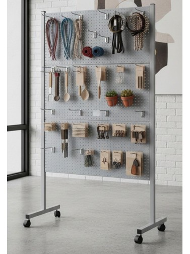 Showcase with perforated panels for hooks