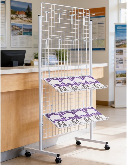 Display stand with Panels made of wire net (White / 150x96x51,1)