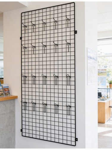 Panel made of wire net 90x30x1 + Plate to attach to a wall. Color Black