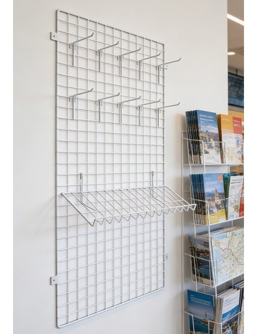 Panel made of wire net 90x30x1 + Plate to attach to a wall. White color