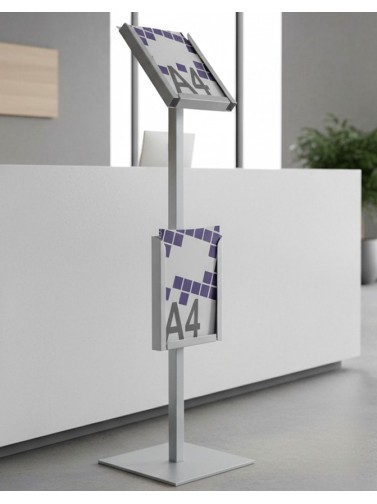 Free-standing display stand A4V 2 departaments. Silver color