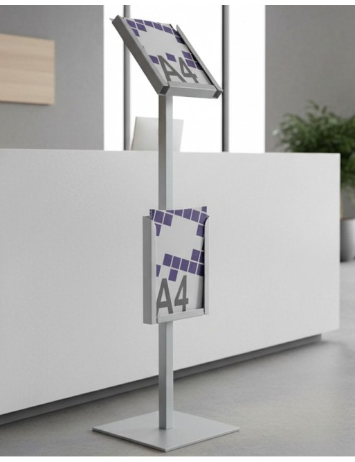 Free-standing display stand A4V 2 departaments. Silver color Free-standing display stand A4V 2 departaments. Silver color