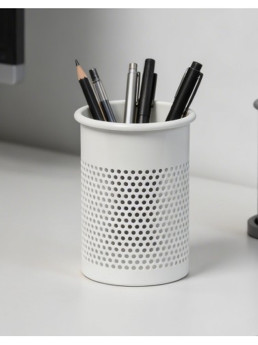 White metallic pencil holder or pen holder (10,5 x 9.5 cm)