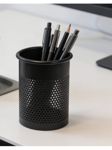 Black metallic pencil holder or pen holder (10,5 x 9.5 cm)